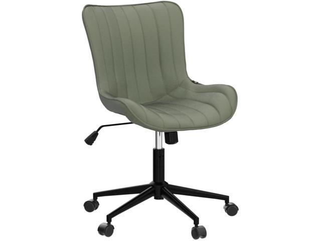 YOUNIKE Armless Home Office Desk Chair with Wheels Compact Comfy Vanity Chair with Adjustable Back Modern Small Leather Upholstered Rolling Swivel...
