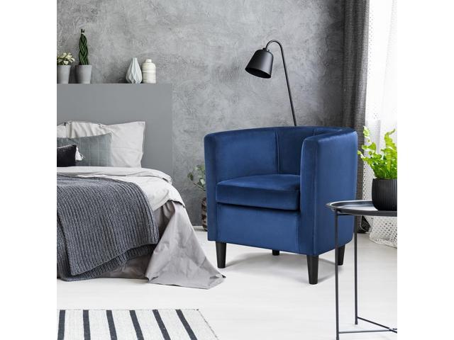 Yaheetech Velvet Accent Chair, Modern and Comfortable Armchairs, Upholstered Barrel Sofa Chair for Living Room Bedroom Waiting Room, Set of 2, Blue