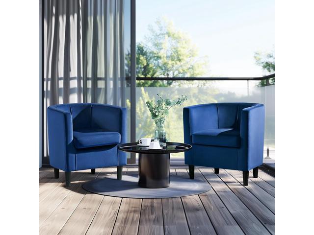 Yaheetech Velvet Accent Chair, Modern and Comfortable Armchairs, Upholstered Barrel Sofa Chair for Living Room Bedroom Waiting Room, Set of 2, Blue