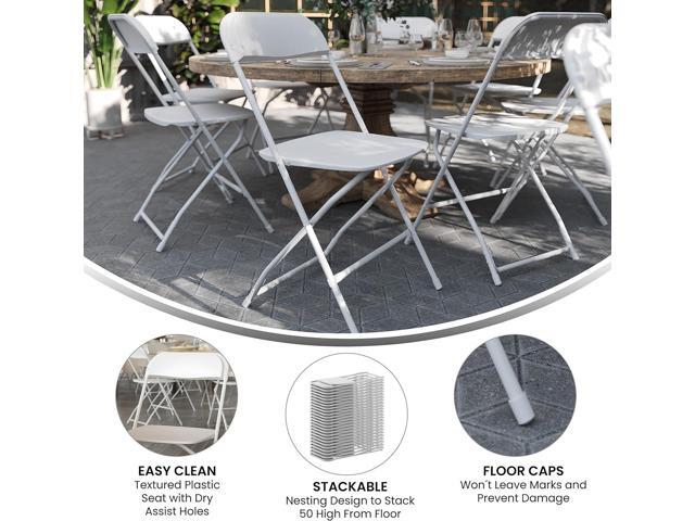 EMMA + OLIVER Set of 2 Plastic Folding Chairs - 650 LB Weight Capacity Lightweight Stackable Folding Chair in White