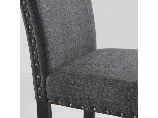 Roundhill Furniture Biony Gray Fabric Dining Chairs with Nailhead Trim, Pack of 2