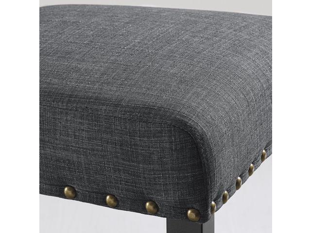 Roundhill Furniture Biony Gray Fabric Dining Chairs with Nailhead Trim, Pack of 2