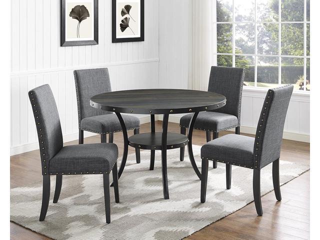 Roundhill Furniture Biony Gray Fabric Dining Chairs with Nailhead Trim, Pack of 2