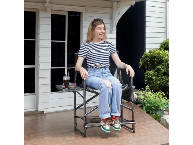 EVER ADVANCED Medium Tall Directors Chair Foldable Makeup Artist Chair Bar Height with Side Table Cup Holder and Pocket Footrest, Supports 400LBS...