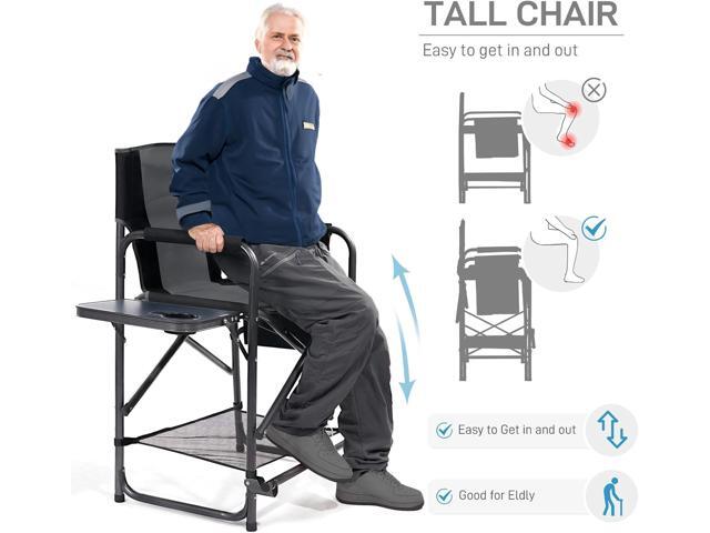 EVER ADVANCED Medium Tall Directors Chair Foldable Makeup Artist Chair Bar Height with Side Table Cup Holder and Pocket Footrest, Supports 400LBS...