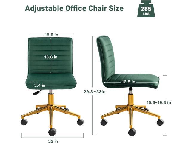 Furniliving Armless Vanity Chair with Wheels, Computer Rolling Desk Chair with Back Soft Velvet Fabic Height Adjustable Gold Metal Base Swivel...