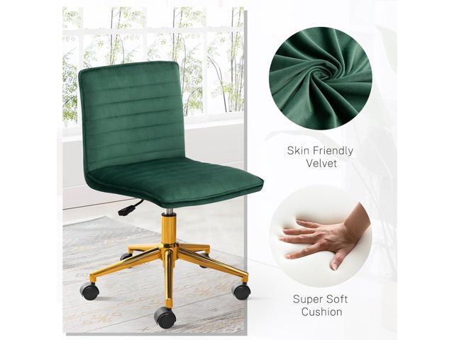 Furniliving Armless Vanity Chair with Wheels, Computer Rolling Desk Chair with Back Soft Velvet Fabic Height Adjustable Gold Metal Base Swivel...