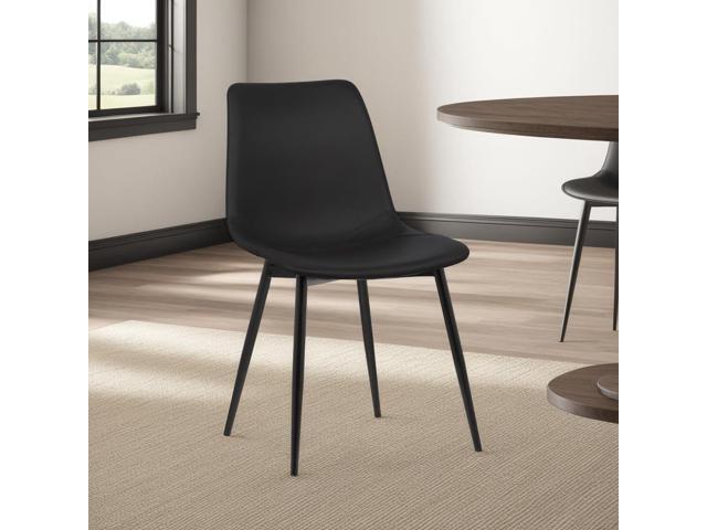 Armen Living Monte Mid Century Modern Dining Accent Chair for Table Kitchen Desk Vanity in Black Faux Leather with Black Metal Legs
