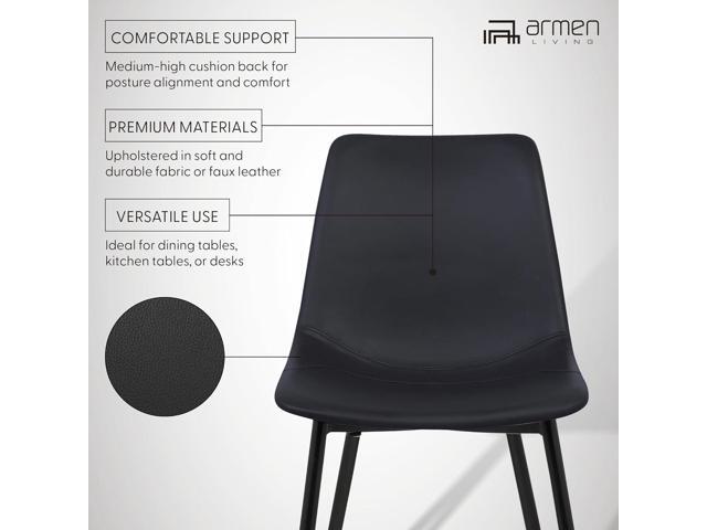 Armen Living Monte Mid Century Modern Dining Accent Chair for Table Kitchen Desk Vanity in Black Faux Leather with Black Metal Legs