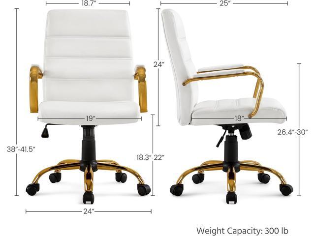 Topeakmart Office Desk Chair Mid-Back Adjustable PU Leather Executive Chair w/Gold Frame White Seat