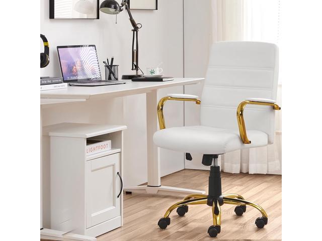 Topeakmart Office Desk Chair Mid-Back Adjustable PU Leather Executive Chair w/Gold Frame White Seat