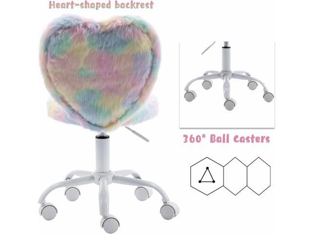 chairus Kids Desk Chair Faux Fur Small Study Chair for Teenage Girls, Adjustable Heart Shaped Kids Vanity Chair for Bedroom Reading Living Room,...