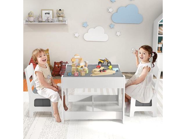Costzon Kids Table and Chair Set, 3 in 1 Wooden Activity Table with Storage Drawer, Detachable Tabletop for Children Drawing Reading Art Craft,...