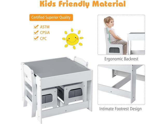 Costzon Kids Table and Chair Set, 3 in 1 Wooden Activity Table with Storage Drawer, Detachable Tabletop for Children Drawing Reading Art Craft,...