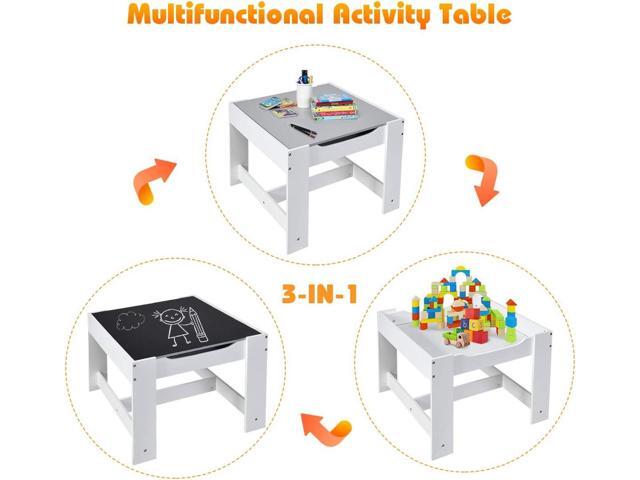 Costzon Kids Table and Chair Set, 3 in 1 Wooden Activity Table with Storage Drawer, Detachable Tabletop for Children Drawing Reading Art Craft,...