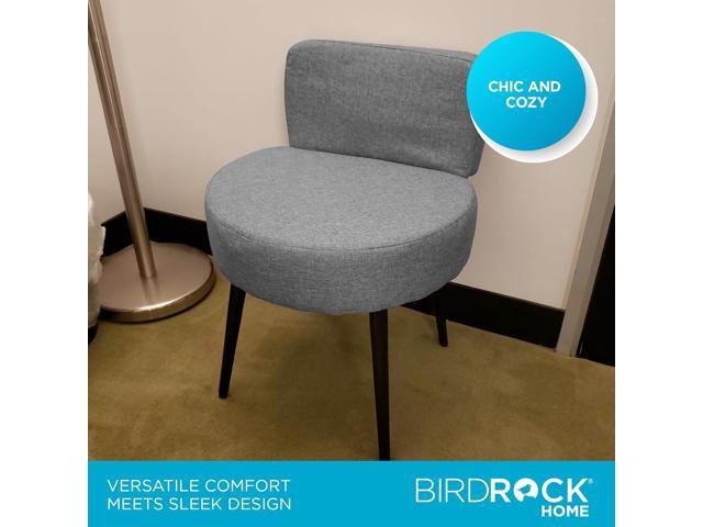 BIRDROCK HOME Linen Chair w/Back - Small Padded Footrest - Compact Round Ottoman Foot Stool - Living Room, Office, Dorm Chair - Upholstered Soft...