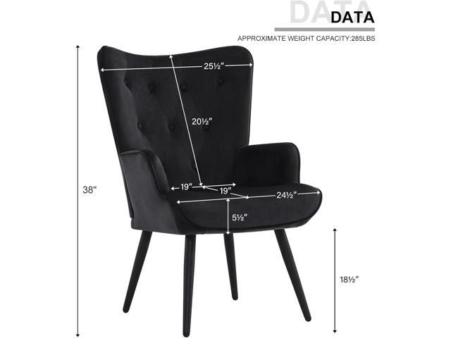 Furnimart Black Velvet Accent Chair Mid Century Modern Living Room Chairs; Comfy Armchair Leisure Vanity Guest Wingback Chair for Office Study...