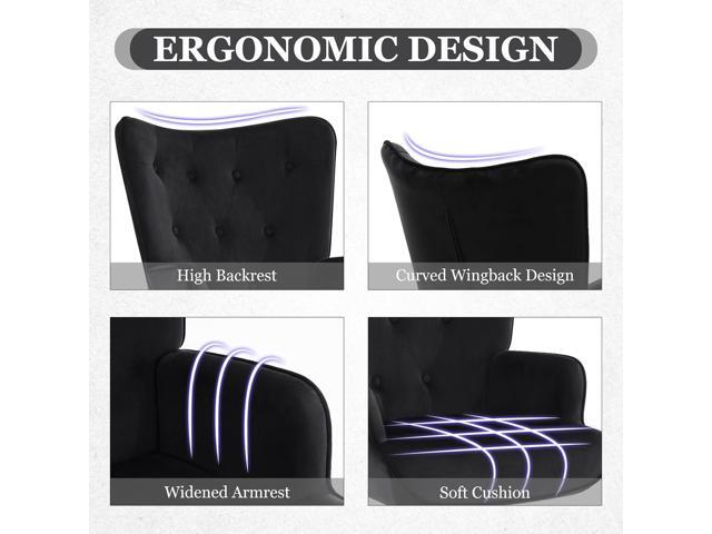 Furnimart Black Velvet Accent Chair Mid Century Modern Living Room Chairs; Comfy Armchair Leisure Vanity Guest Wingback Chair for Office Study...