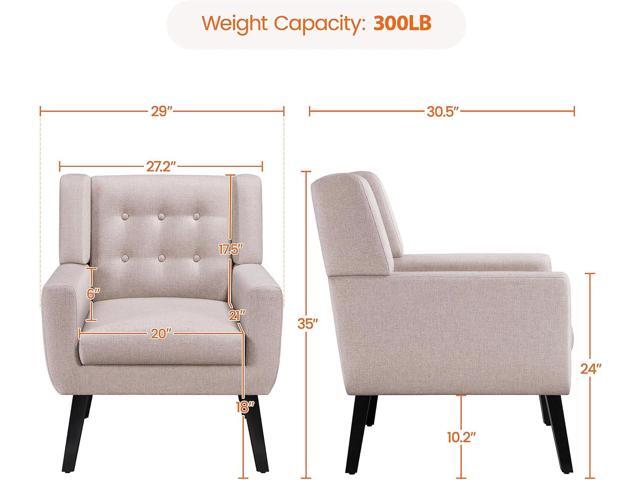 Yaheetech Accent Chair, Modern Button Tufted Armchair, Linen Fabric Sofa Chairs for Living Room Bedroom, Mid-Century Comfy Reading Chair, Beige