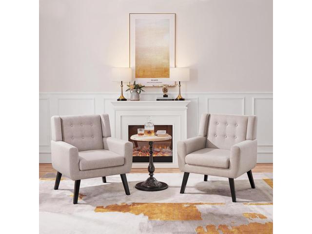 Yaheetech Accent Chair, Modern Button Tufted Armchair, Linen Fabric Sofa Chairs for Living Room Bedroom, Mid-Century Comfy Reading Chair, Beige