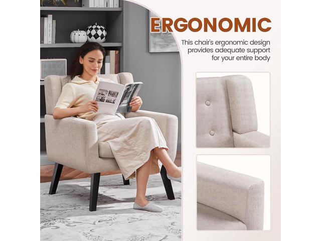 Yaheetech Accent Chair, Modern Button Tufted Armchair, Linen Fabric Sofa Chairs for Living Room Bedroom, Mid-Century Comfy Reading Chair, Beige