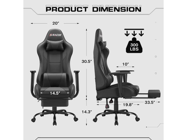 Homall Gaming Chairs, Computer Chair with Footrest and Massage Lumbar Support, Height Adjustable Game Chair with Headrest and Swivel Seat (Black)