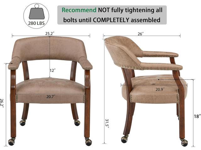 LEEMTORIG Large Dining Chairs with Casters and Arms, Rolling Dining Chairs with Wheels, Solid Wood Office Desk Chairs, 26Dx25.2 Wx31.5H, Cherry...