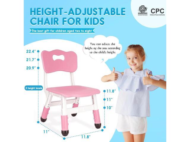 Kids Height Adjustable Toddler Chair Max Load 220LBS Plastic Indoor Outdoor for Children Age 1-6 School Home Daycare Use Pink