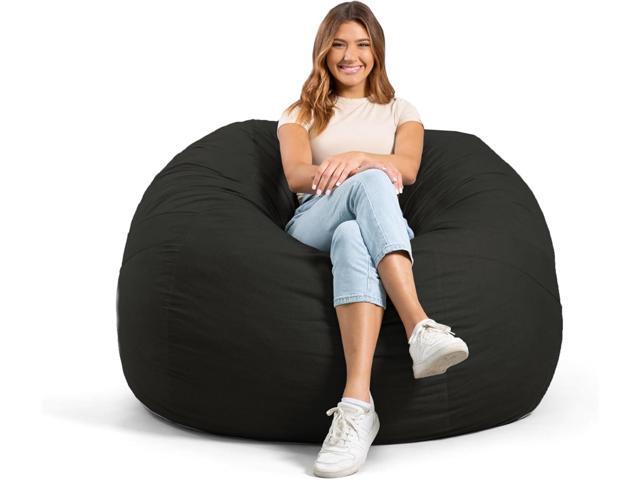 Big Joe Fuf Large Foam Filled Bean Bag Chair with Removable Cover, Black Lenox, Durable Woven Polyester, 4 feet Big