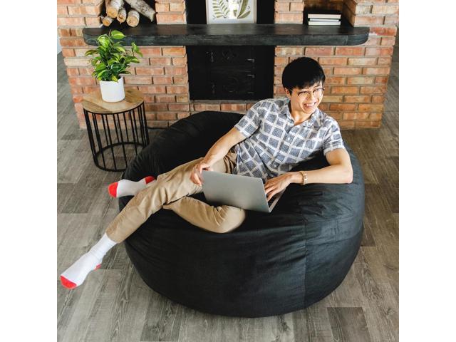 Big Joe Fuf Large Foam Filled Bean Bag Chair with Removable Cover, Black Lenox, Durable Woven Polyester, 4 feet Big