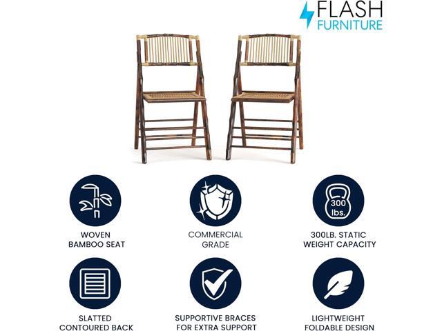 Flash Furniture Folding Bohemian Bamboo Chairs with Curved Backs, Modern Bamboo Folding Dining Chairs, 300 lb. Static Weight Capacity, Set of 2