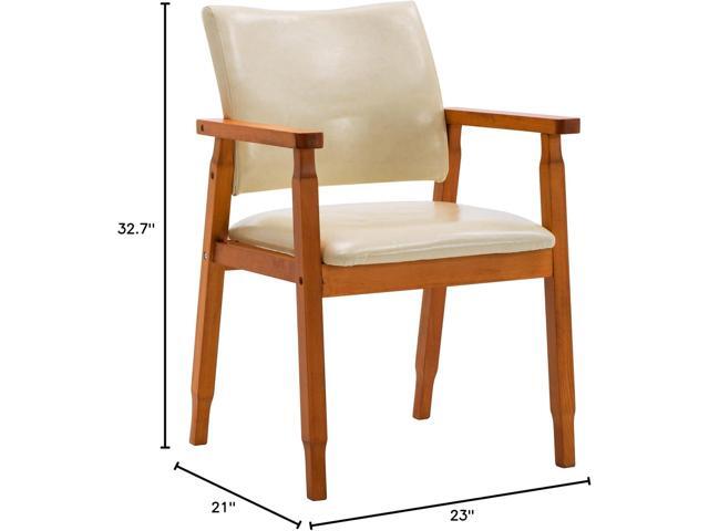 NOB Mid-Century Dining Side Chair with Faux Leather Seat in Beige, handrail Chair
