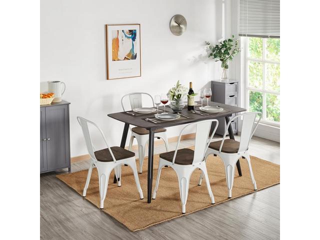 Yaheetech 18 Inch Classic Iron Metal Dining Chair with Wood Top/Seat Indoor-Outdoor Use Chic Bistro Cafe Side Barstool Bar Chair Distressed White,...