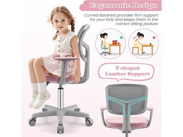 Giantex Kids Desk Chair, Children Computer Chair with Wheels and Y-Shaped Lumbar Support, Mesh Kids Study Seating, Height Adjustable Desk Chair for...