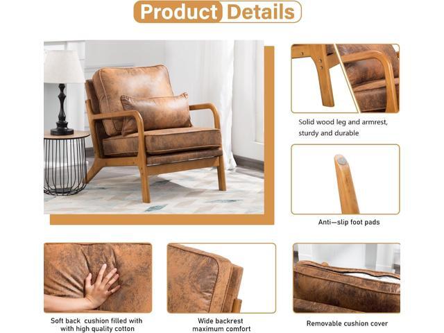 Accent Chair for Living Room, Mid-Century Modern Upholstered Armchair with Pillow,Reading Arm Chair,Comfy Accent Chair for Bedroom