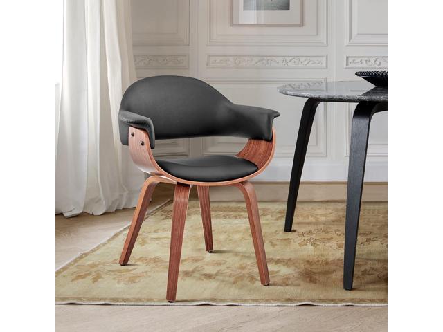 Armen Living Adalyn Faux Leather and Wood Dining Room Accent Chair, Black/Walnut 19D x 25W x 30H in