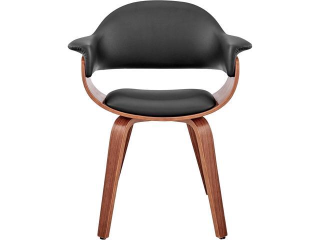 Armen Living Adalyn Faux Leather and Wood Dining Room Accent Chair, Black/Walnut 19D x 25W x 30H in