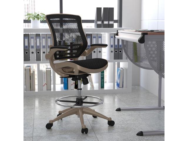 Flash Furniture Waylon Mid-Back Swivel Office Chair with Adjustable Foot Ring and Seat Height, Ergonomic Mesh Chair with Armrests, Black/Gold