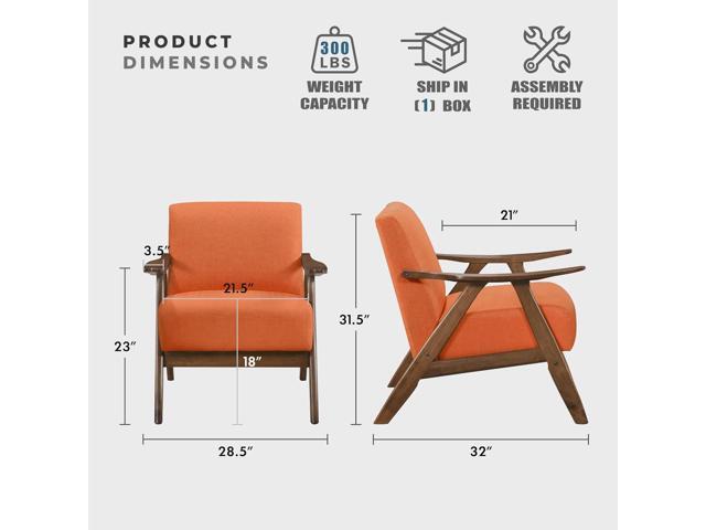 Lexicon Mid Century Modern Accent Chair with Solid Wood Frame in Walnut Finish, Upholstered Living Room Lounge Arm Chair, Thick and Comfy...
