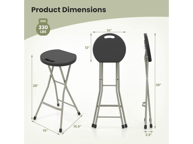 GYMAX Folding Stool, 28in Portable Collapsible Bar Stool with Handle & Steel Frame, 330lbs Sturdy Foldable Lightweight Metal Chair for...