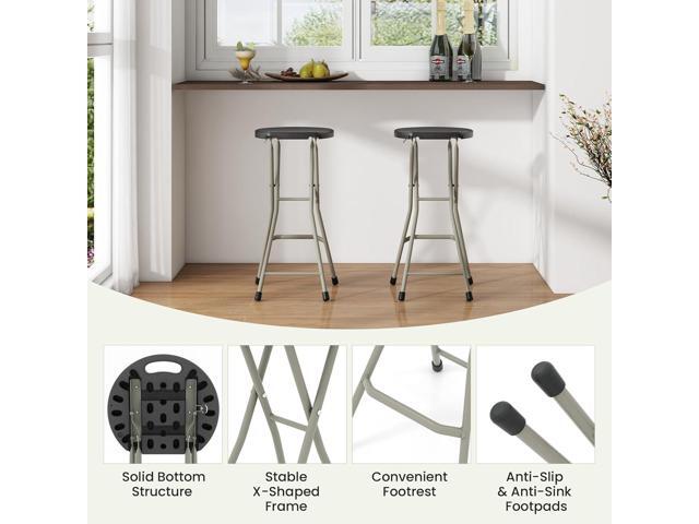 GYMAX Folding Stool, 28in Portable Collapsible Bar Stool with Handle & Steel Frame, 330lbs Sturdy Foldable Lightweight Metal Chair for...