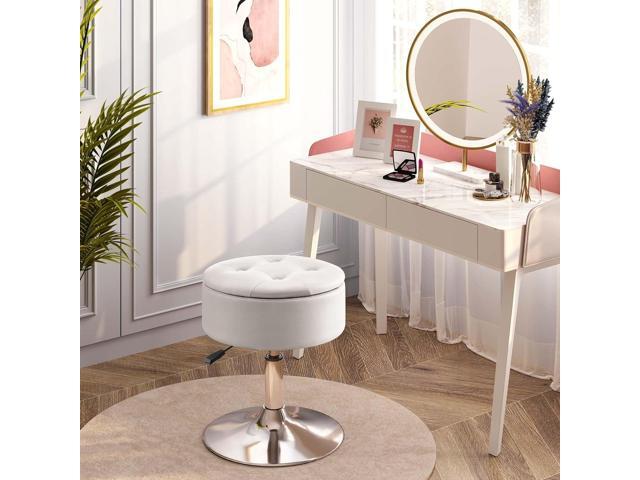 GREENSTELL Vanity Stool with Storage, 19' to 23' Height Adjustable PU Leather Vanity Chair, 360° Swivel Makeup Stool with Removeable Tray, Modern...