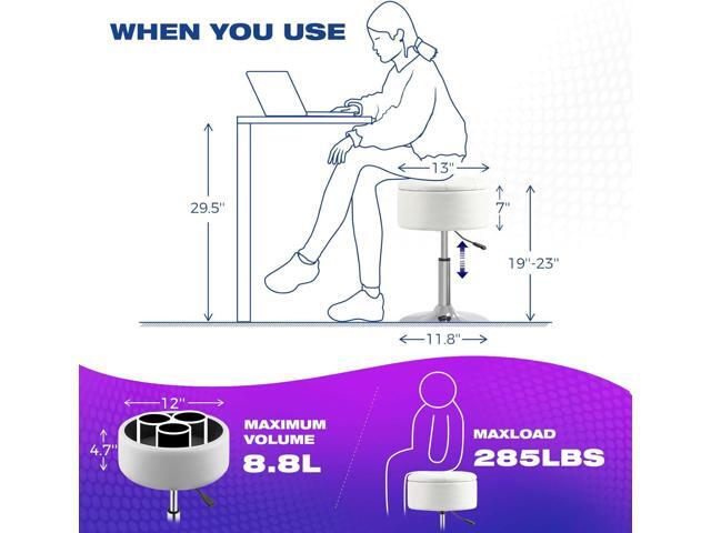 GREENSTELL Vanity Stool with Storage, 19' to 23' Height Adjustable PU Leather Vanity Chair, 360° Swivel Makeup Stool with Removeable Tray, Modern...
