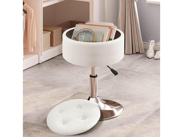 GREENSTELL Vanity Stool with Storage, 19' to 23' Height Adjustable PU Leather Vanity Chair, 360° Swivel Makeup Stool with Removeable Tray, Modern...