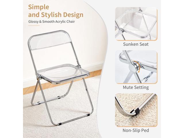 KAIHAOWIN Luxury Modern Transparent Folding Chair Acrylic Folding Chairs-Acrylic Ghost Stackable Crystal Seat-PC Plastic Living Room Seat-Chrome...