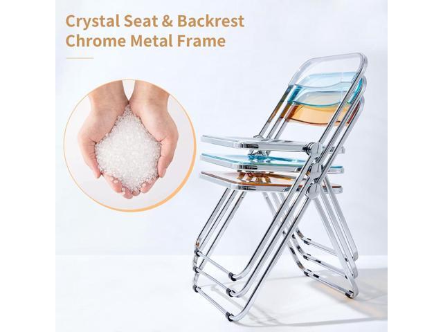 KAIHAOWIN Luxury Modern Transparent Folding Chair Acrylic Folding Chairs-Acrylic Ghost Stackable Crystal Seat-PC Plastic Living Room Seat-Chrome...