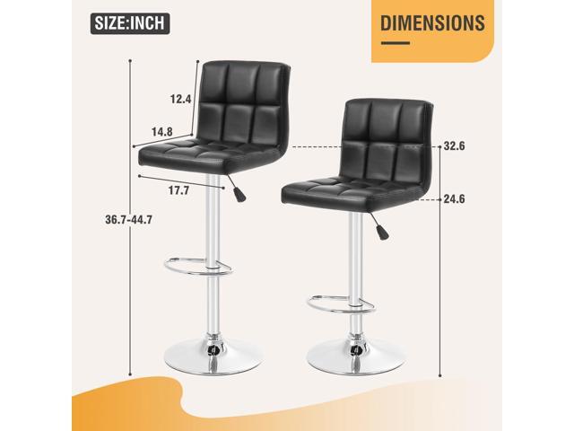 FDW Counter Height Swivel Bar Stools PU Leather Padded with Back,Set of 2 Height Adjustable Counter Stool Barstools Dining Chair,Black