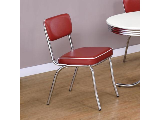 Coaster Home Furnishings Retro Set of 2 Open Back Dining Side Chairs Faux Leather Upholstered Back and Padded Seat Cushion Sturdy Steel Frame Red...