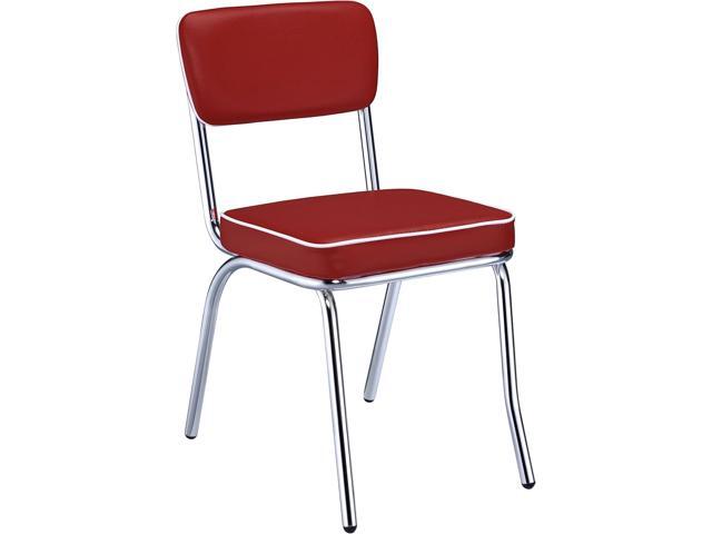 Coaster Home Furnishings Retro Set of 2 Open Back Dining Side Chairs Faux Leather Upholstered Back and Padded Seat Cushion Sturdy Steel Frame Red...