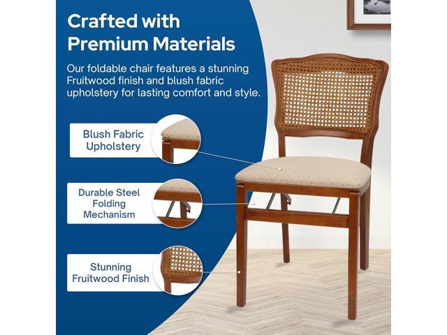 Stakmore French Cane Wooden Folding Chairs with Padded Seats, Set of 2 - No Assembly Foldable Dining Chairs, Steel Folding Mechanism, Upholstered...